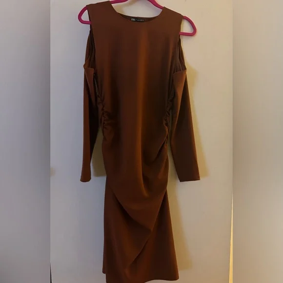 Zara Brown Cutout Ruched Dress Size M - Picture 4 of 4